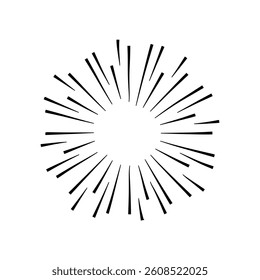 Sunburst Sun Ray Vector, Hipster Black Sunburst Shine Design, Vintage Black Radial Art, Retro Hand Drawn Illustration