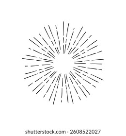 Sunburst Sun Ray Vector, Hipster Black Sunburst Shine Design, Vintage Black Radial Art, Retro Hand Drawn Illustration