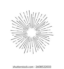 Sunburst Sun Ray Vector, Hipster Black Sunburst Shine Design, Vintage Black Radial Art, Retro Hand Drawn Illustration