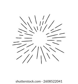 Sunburst Sun Ray Vector, Hipster Black Sunburst Shine Design, Vintage Black Radial Art, Retro Hand Drawn Illustration