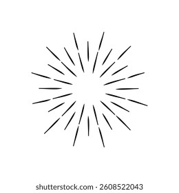 Sunburst Sun Ray Vector, Hipster Black Sunburst Shine Design, Vintage Black Radial Art, Retro Hand Drawn Illustration