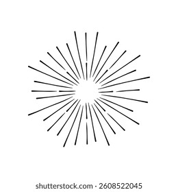 Sunburst Sun Ray Vector, Hipster Black Sunburst Shine Design, Vintage Black Radial Art, Retro Hand Drawn Illustration