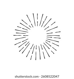 Sunburst Sun Ray Vector, Hipster Black Sunburst Shine Design, Vintage Black Radial Art, Retro Hand Drawn Illustration