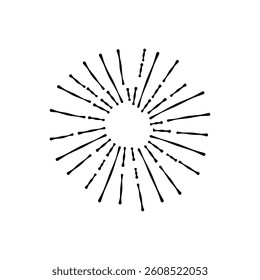Sunburst Sun Ray Vector, Hipster Black Sunburst Shine Design, Vintage Black Radial Art, Retro Hand Drawn Illustration