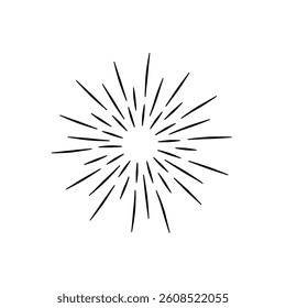 Sunburst Sun Ray Vector, Hipster Black Sunburst Shine Design, Vintage Black Radial Art, Retro Hand Drawn Illustration