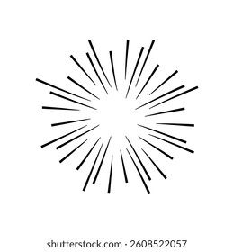 Sunburst Sun Ray Vector, Hipster Black Sunburst Shine Design, Vintage Black Radial Art, Retro Hand Drawn Illustration
