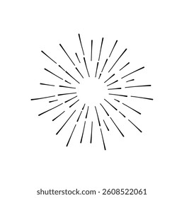 Sunburst Sun Ray Vector, Hipster Black Sunburst Shine Design, Vintage Black Radial Art, Retro Hand Drawn Illustration