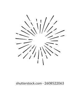 Sunburst Sun Ray Vector, Hipster Black Sunburst Shine Design, Vintage Black Radial Art, Retro Hand Drawn Illustration