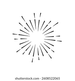 Sunburst Sun Ray Vector, Hipster Black Sunburst Shine Design, Vintage Black Radial Art, Retro Hand Drawn Illustration