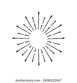 Sunburst Sun Ray Vector, Hipster Black Sunburst Shine Design, Vintage Black Radial Art, Retro Hand Drawn Illustration