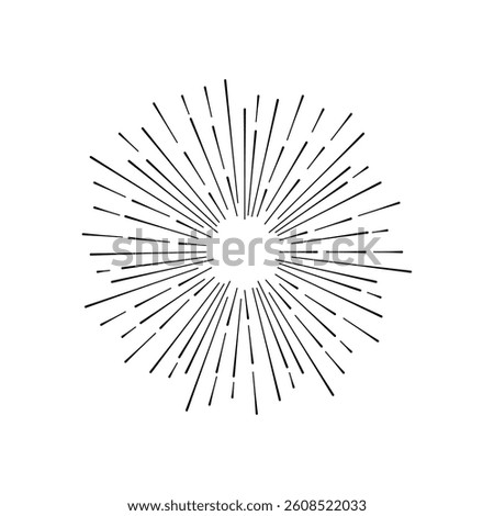 Sunburst Sun Ray Vector, Hipster Black Sunburst Shine Design, Vintage Black Radial Art, Retro Hand Drawn Illustration