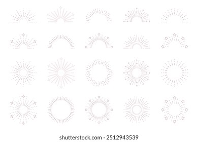 Conjunto de Ilustración vectorial de rayos solares Sunburst variación de acento diseño de marco