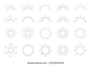 Sunburst ilustração de vetor de raios solares definir desenho de quadro de acento variação