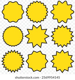 Sunburst, sunbeams inscribed in triangle, square, star, oval and rhombus shape for your design. eps 10.