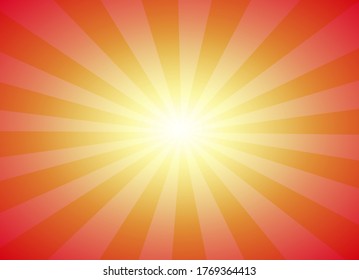 Sunburst with Sunset colors, Vector abstract background with copy space at center. Wallpaper with vintage glow texture.