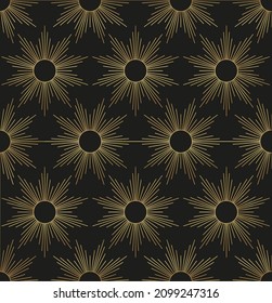 Sunburst surface pattern. Trendy art deco seamless fashion print background for fabric, textile, design, banner, cover, web, wallpaper, wrapping paper etc.
Editable and repeating vector illustration.