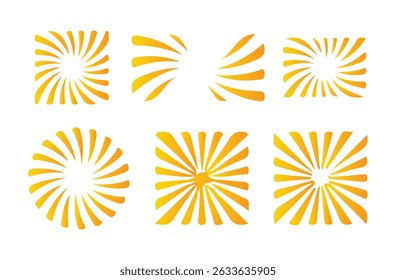 Sunburst and Swirl Icons Set – Abstract Radiating Shapes in Yellow and Orange