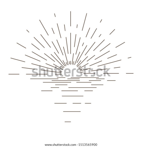 サンバーストの細い線のベクター画像イラスト 日の光が当たった モノクロの爆発効果 白い背景にクリエイティブブラスト 日差しのクリップアート 水平線上の 太陽と海のデザインエレメント のベクター画像素材 ロイヤリティフリー