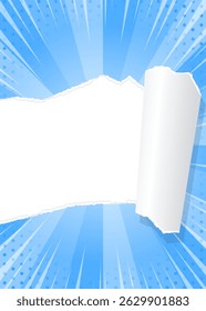 Sunburst and Torn Paper Background, concentration Line Effect, Dot Pattern, Frame, Vertical