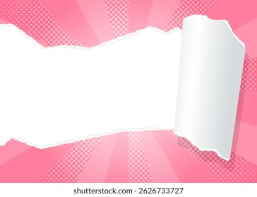 Sunburst and Torn Paper Background, Halftone Dots, Frame