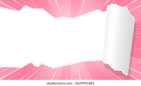 Fundo de papel giratório e rasgado, pontos de meio-tom, efeito de linha de concentração, quadro