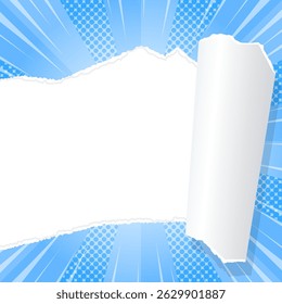 Fundo de papel giratório e rasgado, pontos de meio-tom, efeito de linha de concentração, quadro, tamanho quadrado