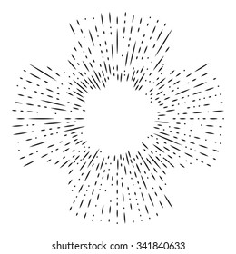 Sunburst. Trendy hand drawn retro bursting rays. Sun ray frame vector design.