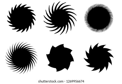 Sunburst twisted vector badges. Isolated set, on white background