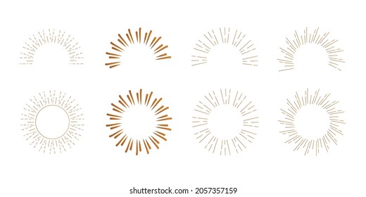 Sunburst vector collection. Retro rays frames. Star burst hand drawn circles. Sunshine decorative elements.