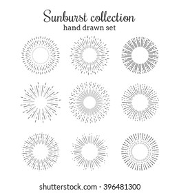 Sunburst vector collection. Retro rays frames. Star burst hand drawn circles. Sunshine decorative elements. Frames with ray illustration.