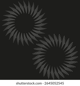 Sunburst vector icon. Radiating spiky shape. Abstract dark background. Symmetric sun figure.