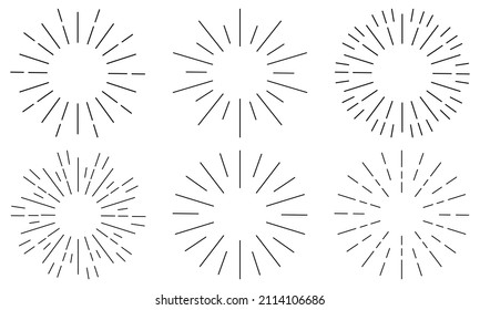 Sunburst vector icon set. Abstract sunbeams hand drawn. Vintage set with black sunbeams hand drawn.