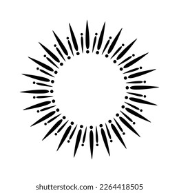 Sunburst vector. Light rays in minimal style design. Hand drawn rays of sun black and white design, vintage style isolated on white background. Sunburst frame with space for text. Vector Illustration