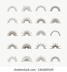 Sunburst vector set black color isolated on background for logotype, emblem, logo, tag, stamp, t shirt, banner. Firework explosion, star. 10 eps