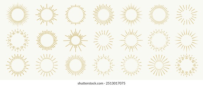 Sunburst vector set boho golden bohemian style
