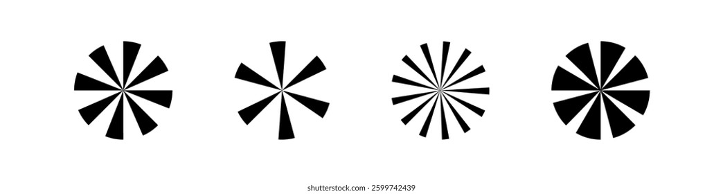 Sunburst vector set. Sunburst element radial stripes. Collection of sunburst rays.