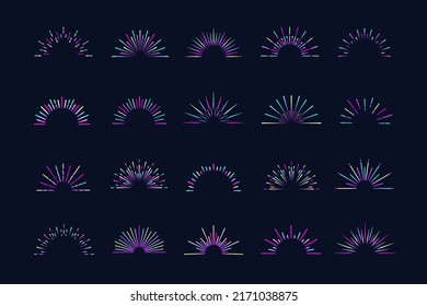 Sunburst vector set neon colorful style isolated on dark transparent background for emblem, logo, stamp, logotype, t shirt, banner. Firework explosion, star.  10 eps