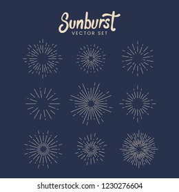 Sunburst vector set on blue