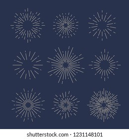 Sunburst vector set on blue