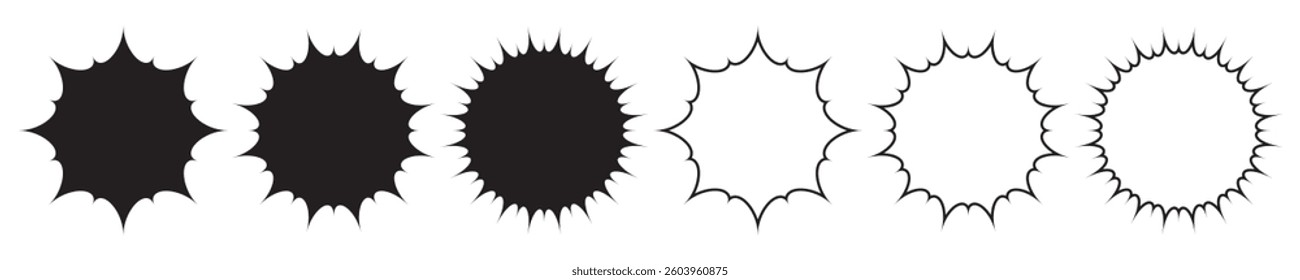 Sunburst Vector Set . Solid and outline black vector designs