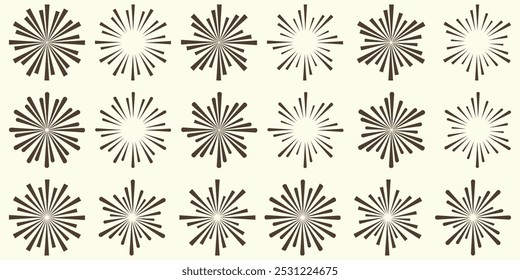 Sunburst vintage collection. Retro sunburst design. Fireworks set of vectors. Fireworks celebration isolated vector illustration