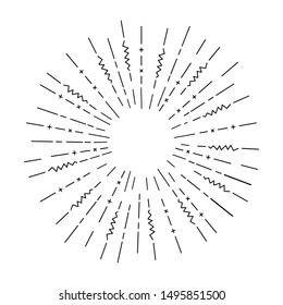 Sunburst vintage set. Abstract shape, blank template, Retro bursting rays. Decor element. Hand-drawn vector, dynamic style. The sun exploded, the star exploded in the sun. 