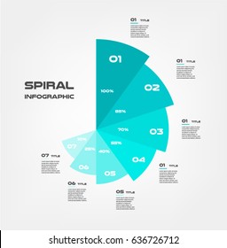 Sunburst-pie chart, color infographics step by step in a series of circle. Element of chart, graph, diagram with 7 options - parts, processes. Vector business template for presentation