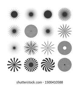 Sunbursts and borders collection. Vector illustration.