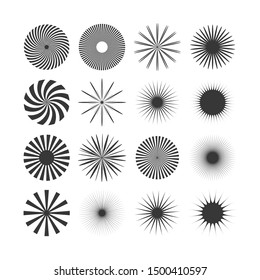 Sunbursts and borders collection. Vector illustration.