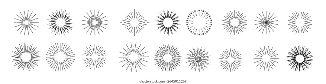 Sunbursts and borders collection. Vector illustration.