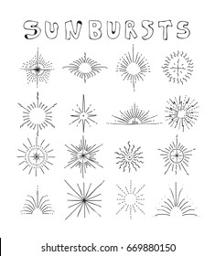 sunbursts hand drawn vector set line art illustration Editable Stroke