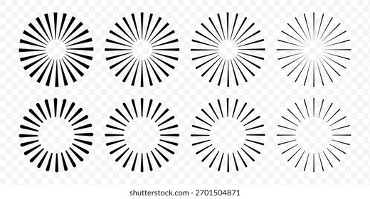 Sunbursts icon set. Sun star rays, design elements.