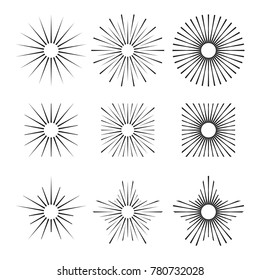 Sunbursts set vector. Hand drawn. Sunbursts collections.