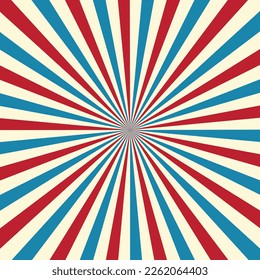 Vector Sunrays, Sunbeams, Rays, rojo blanco y azul, psicodélico, 
Diseño plano, uso para afiches, portadas, folletos, promoción de marca, medios sociales
